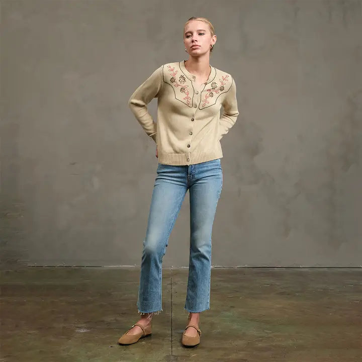 Embroidered Bead Detail Knit Cardigan