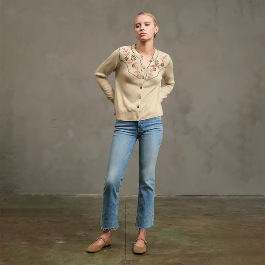 Embroidered Bead Detail Knit Cardigan