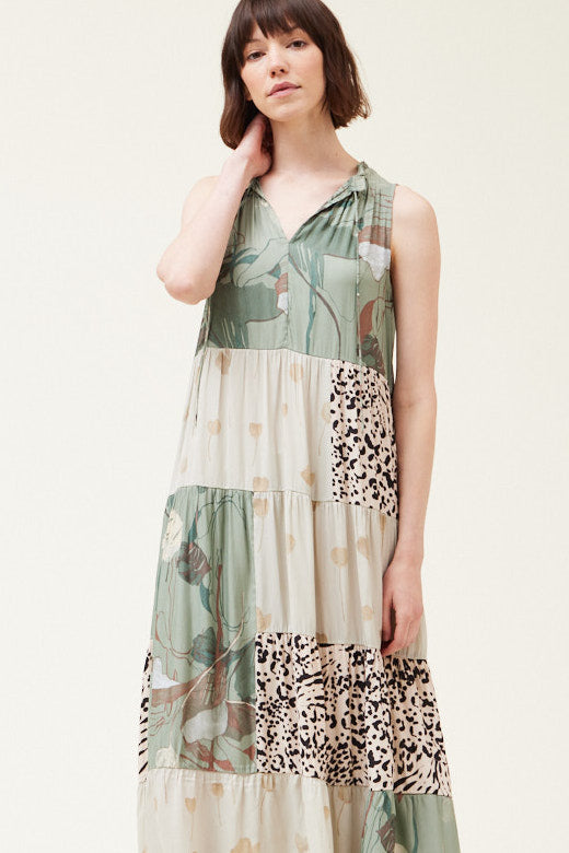 Multi-Print Tiered Maxi Dress
