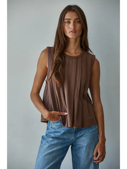 Chocolate Brown Pleated Tank