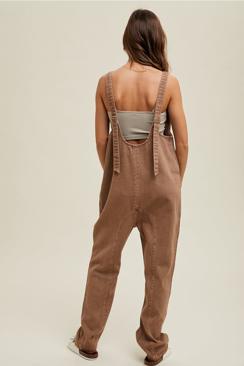 Mocha Cotton Denim Overall