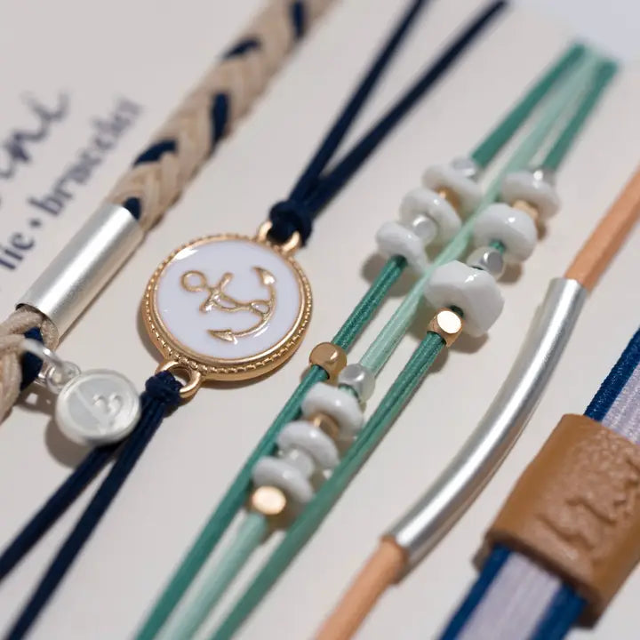 "Anchor" Nautical Colors with Anchor Charm Hair Tie Bracelets