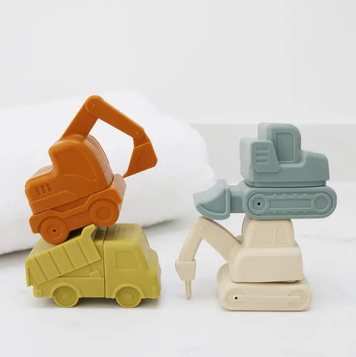 Construction Vehicle Mold Free Silicone Bath Toy Set