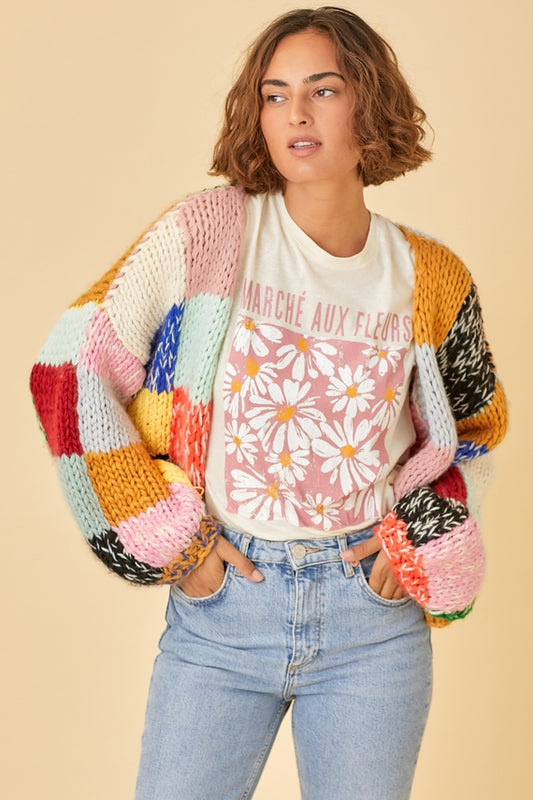 Rainbow Patchwork Open Cardigan