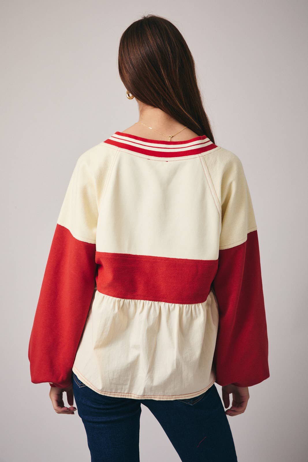 Colorblock V Neck Babydoll Top