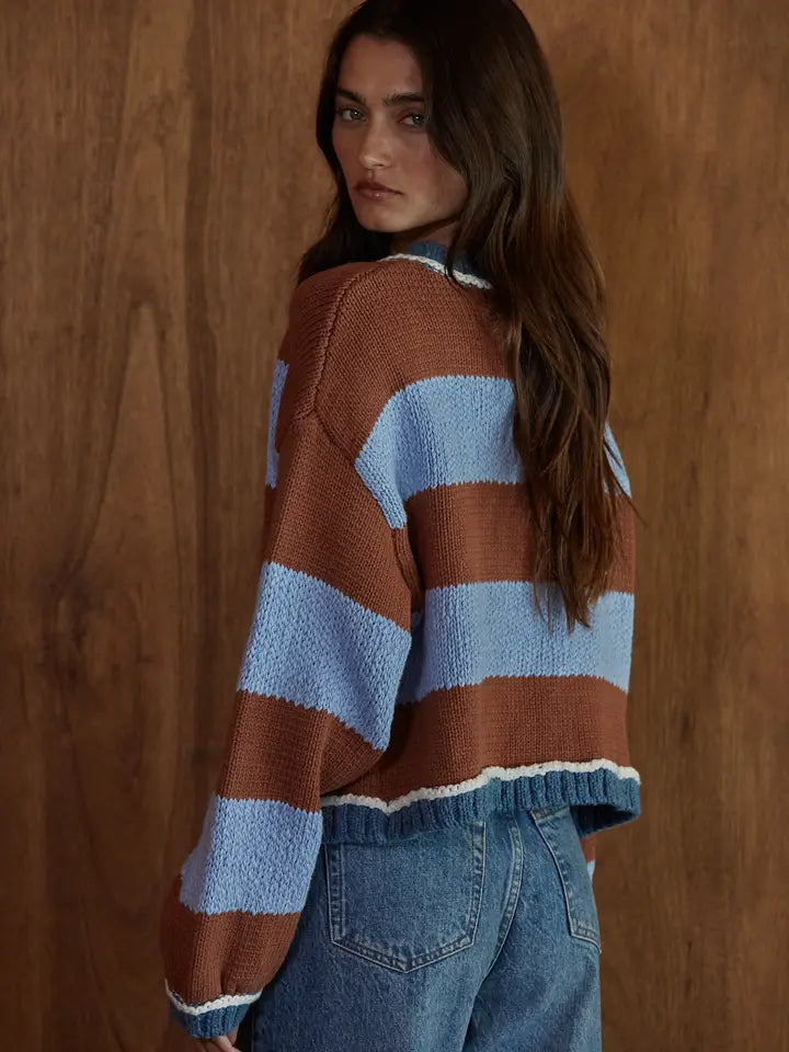 Knit Sweater Cotton Acrylic Nylon Striped Cardigan