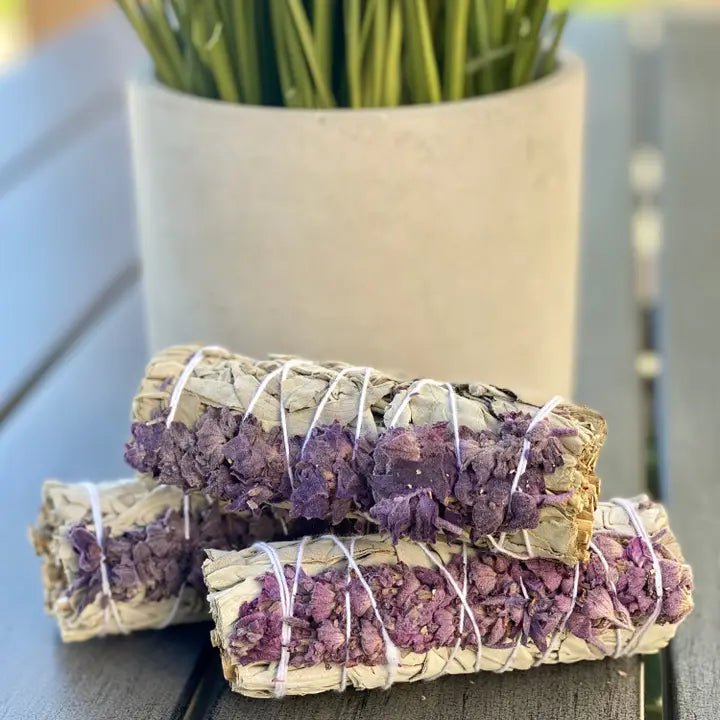 White Sage with Lavender Flowers Smudge Sticks