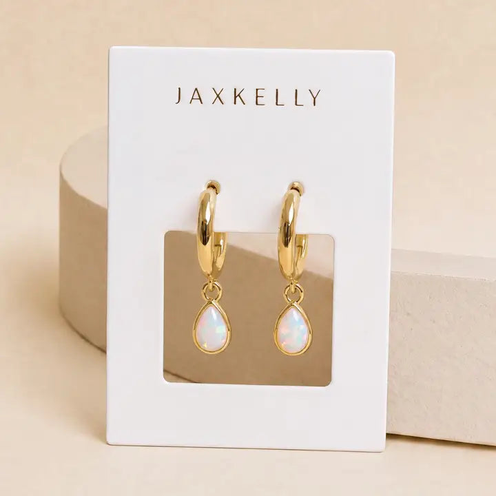 Teardrop Charm Hoop - White Opal