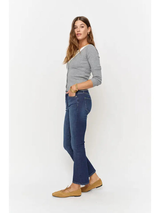 Palmer Mid Rise Ankle Kick Flare Dark Wash