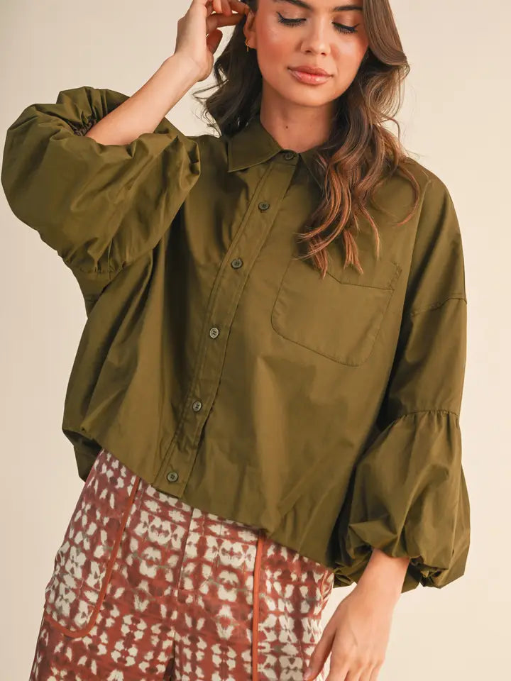 Button Down Bubble Sleeve Top