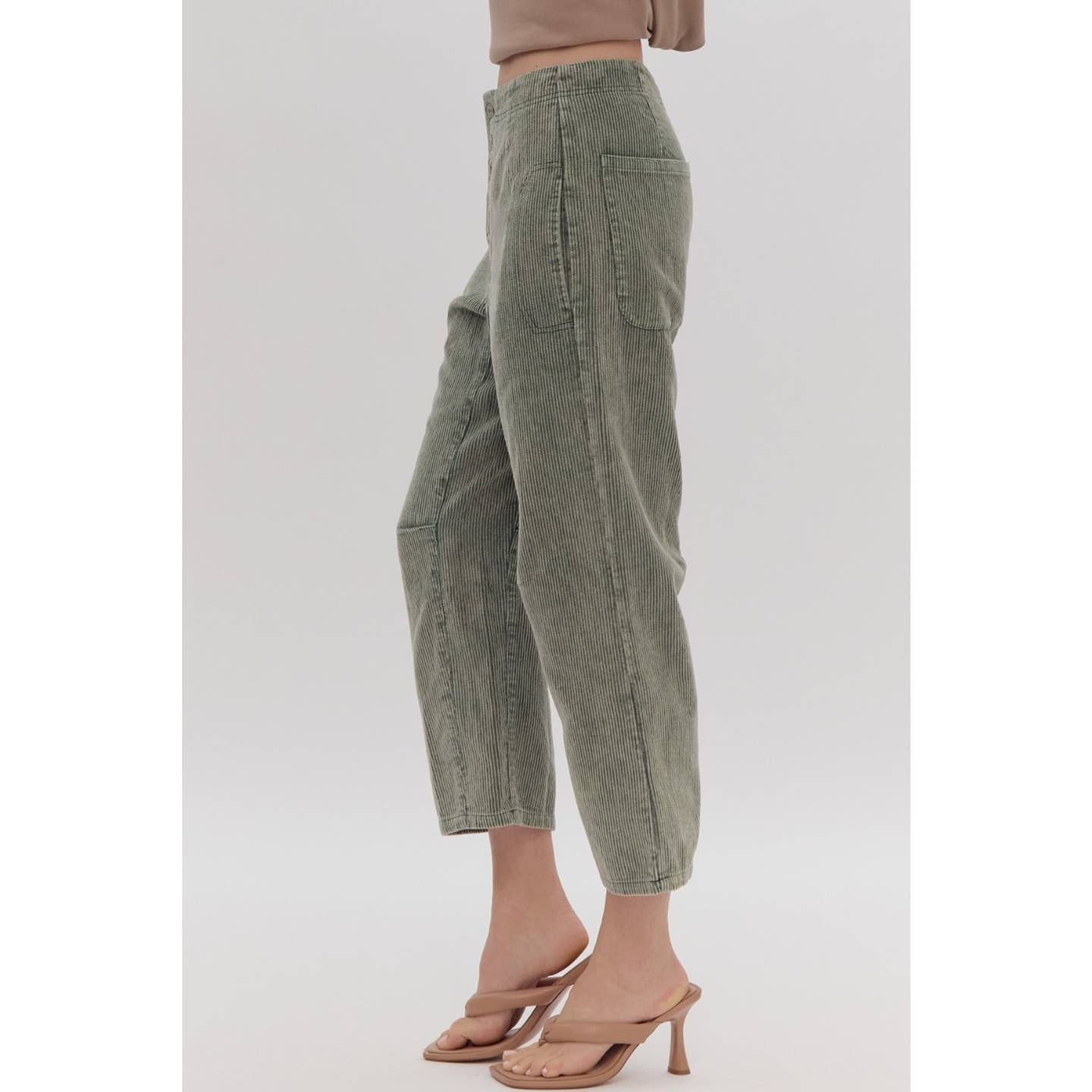 Olive Green Corduroy Button Front Pants