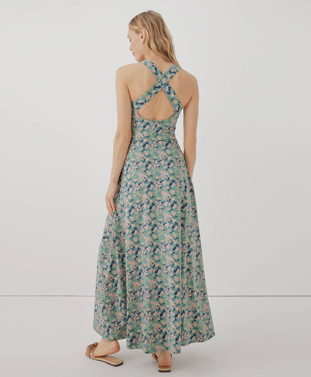 Pact Brand Fit & Flare Open Back Maxi Dress