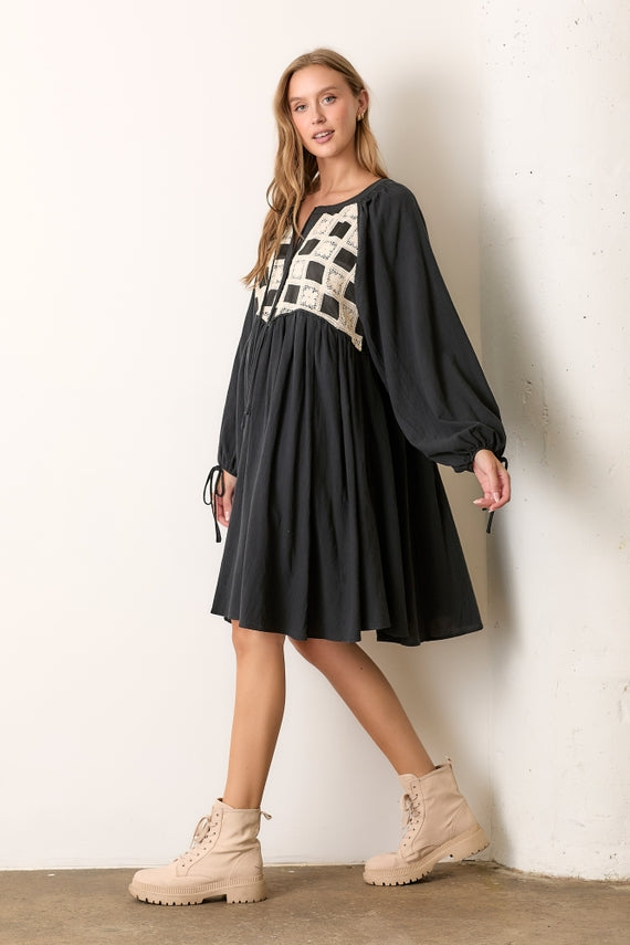 Textured Checker Pattern Dress