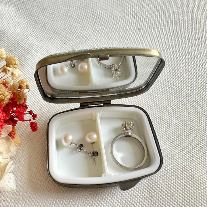 Floral Embroidered Rectangle Jewelry Case