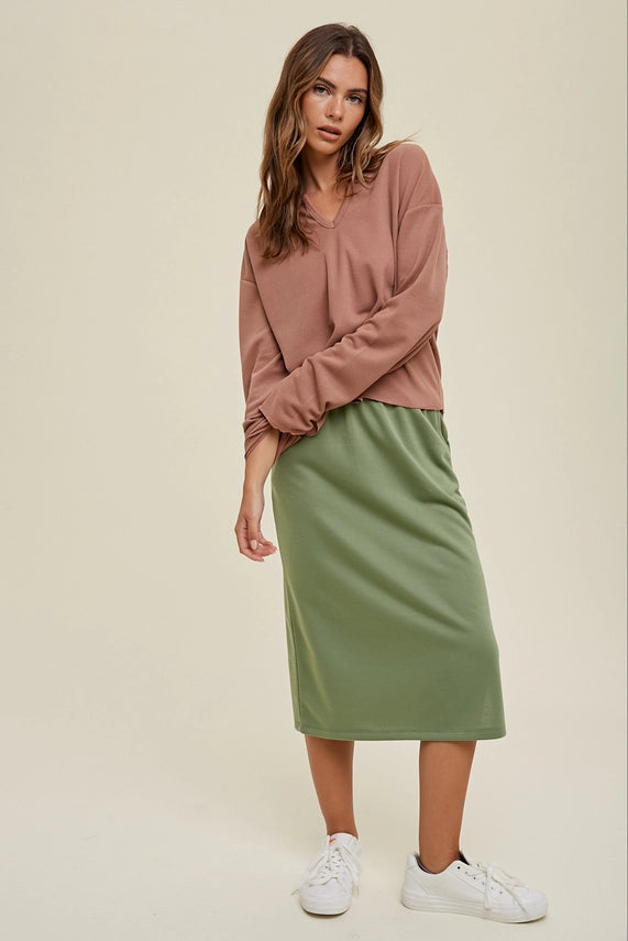 French Terry Slit Midi Skirt