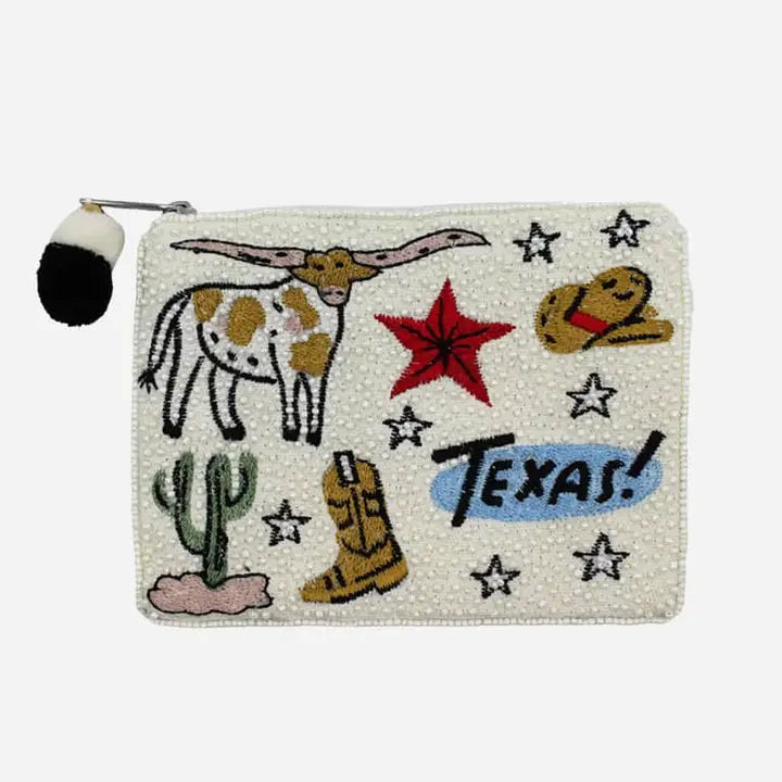 Texas Embroidered Beaded Pouch
