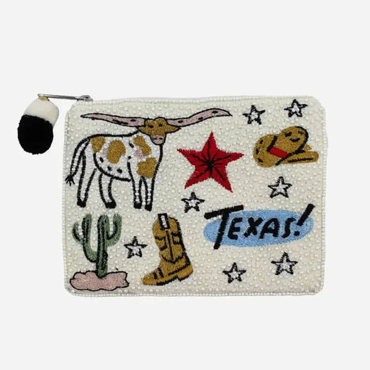 Texas Embroidered Beaded Pouch