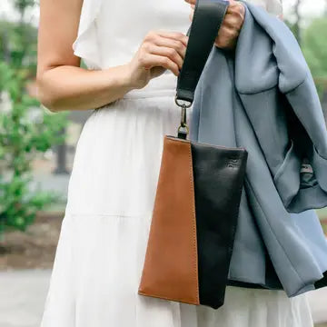 Two Toned Black & Brown Leather Angle Clutch
