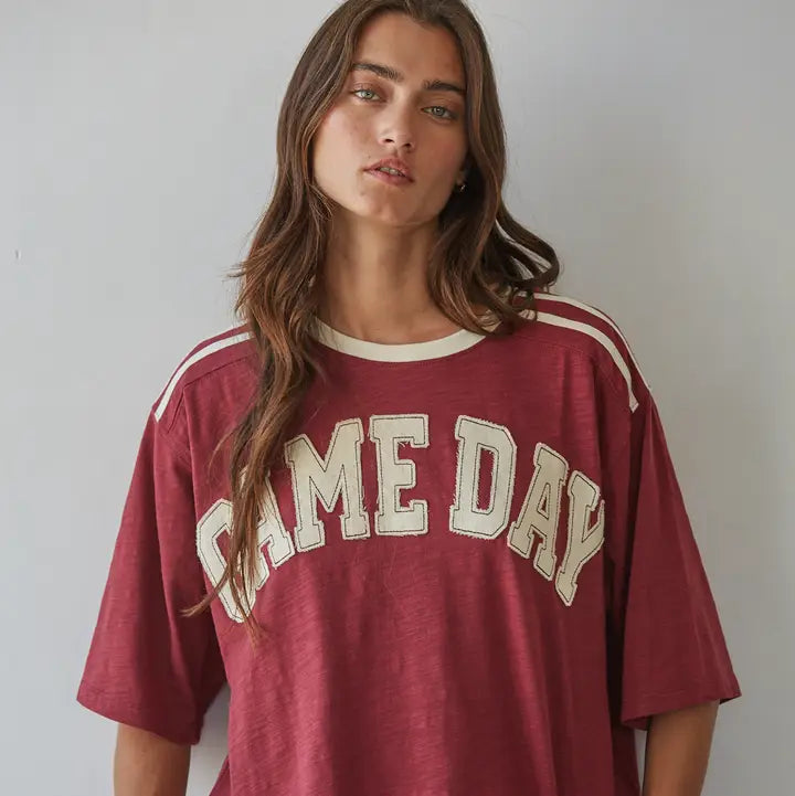 Knit Cotton Crew Neck 'game Day' Oversized Top