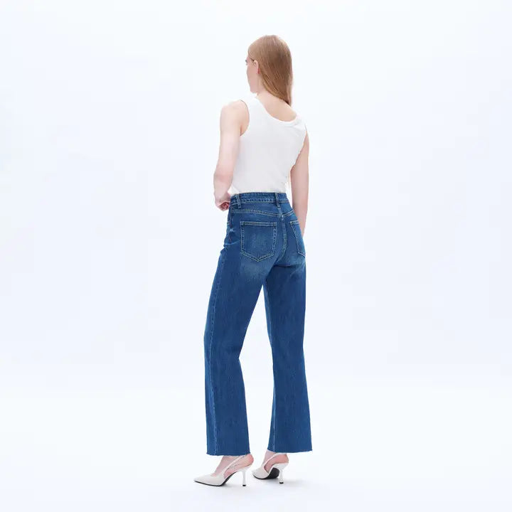 High Rise Wide Leg Jeans with Raw Hem