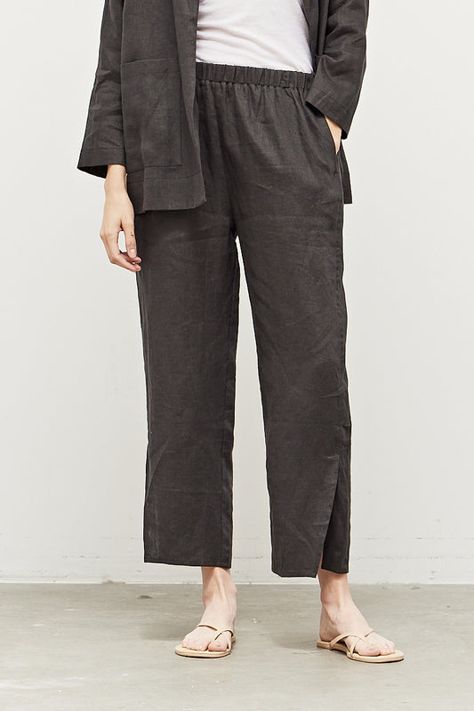 Black Side Vent Linen Pants