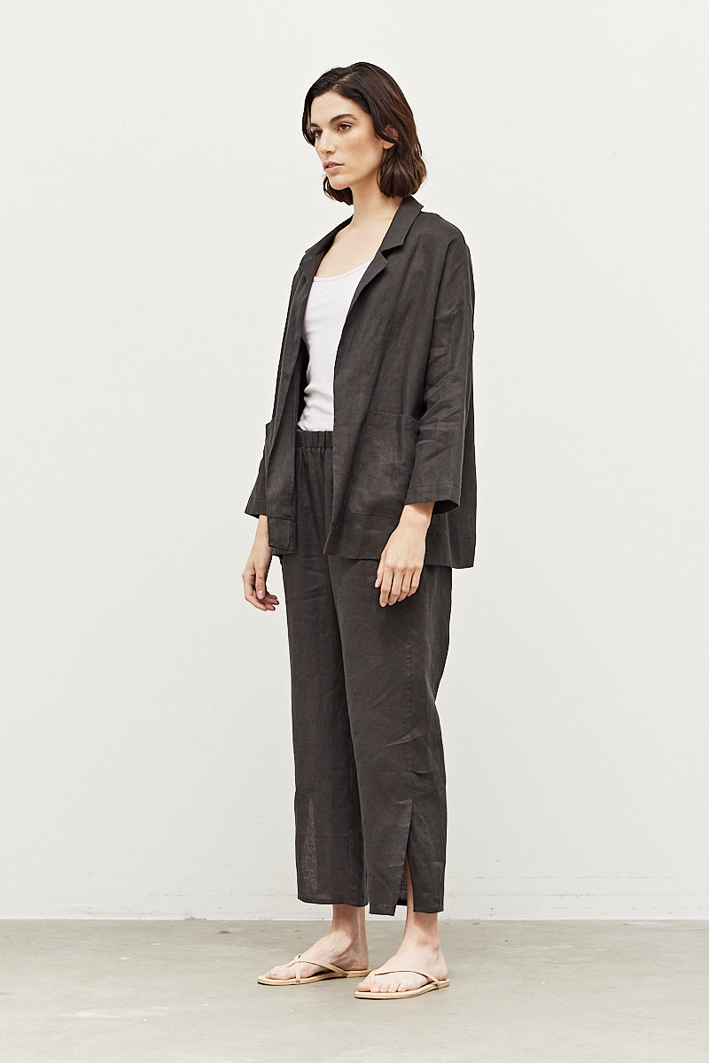 Black Side Vent Linen Pants