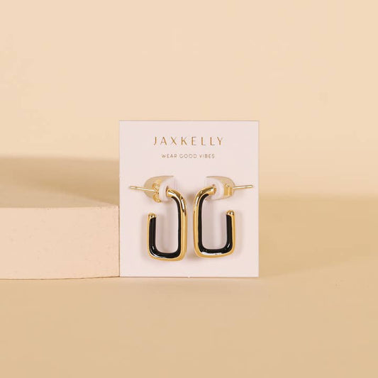 Black Enamel Large Rectangle Hoop Earrings