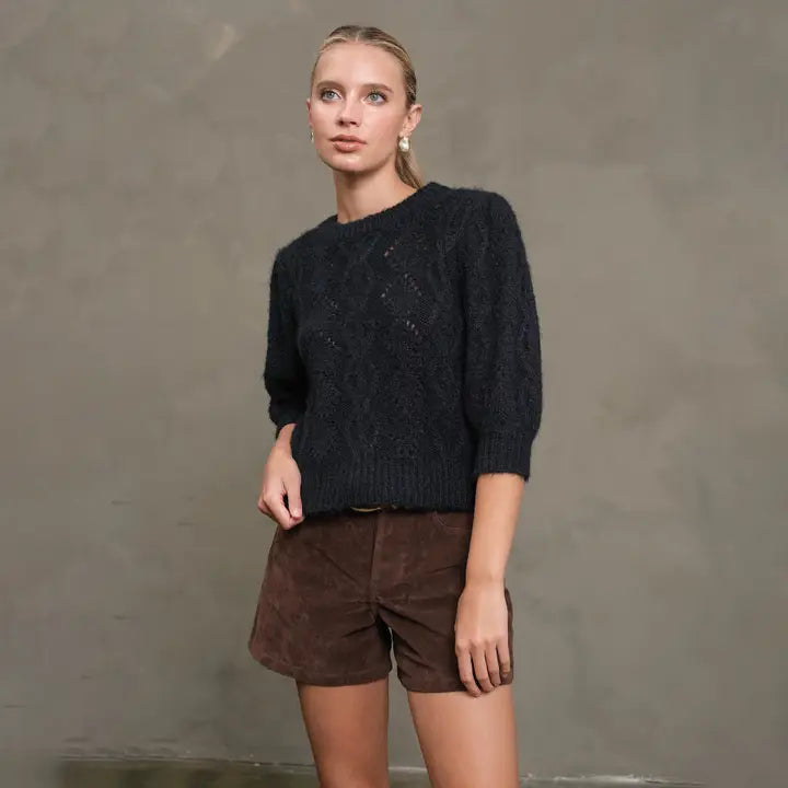 Cable Pointelle Fuzzy Knit Sweater