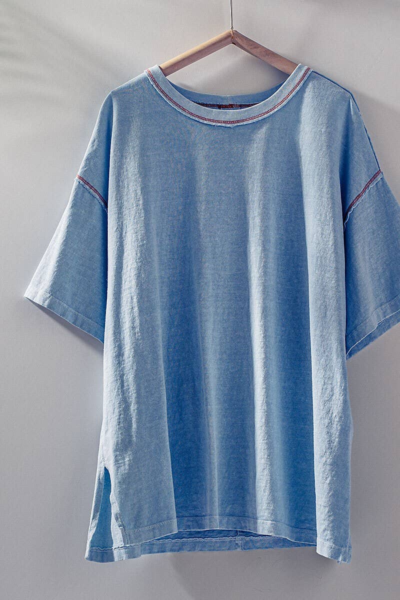 Contrast Stitch Mineral Wash Oversized Tee