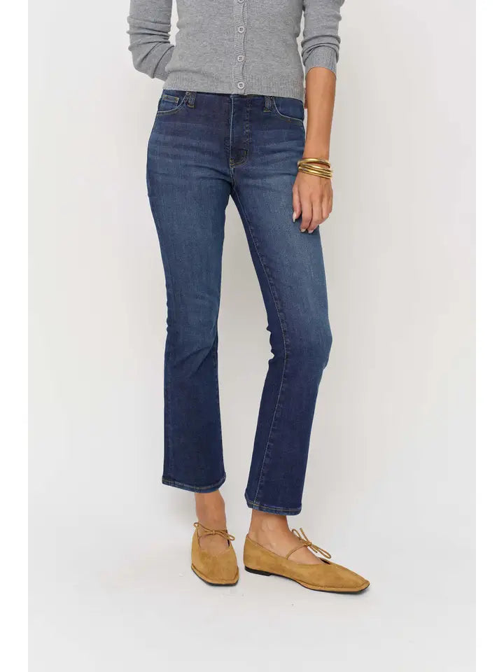 Palmer Mid Rise Ankle Kick Flare Dark Wash
