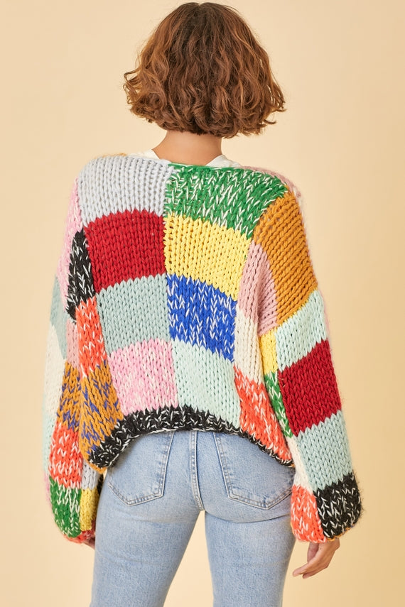 Rainbow Patchwork Open Cardigan