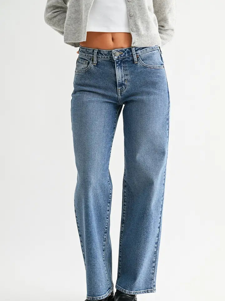 Mid Rise Slim Wide Leg - Medium Denim
