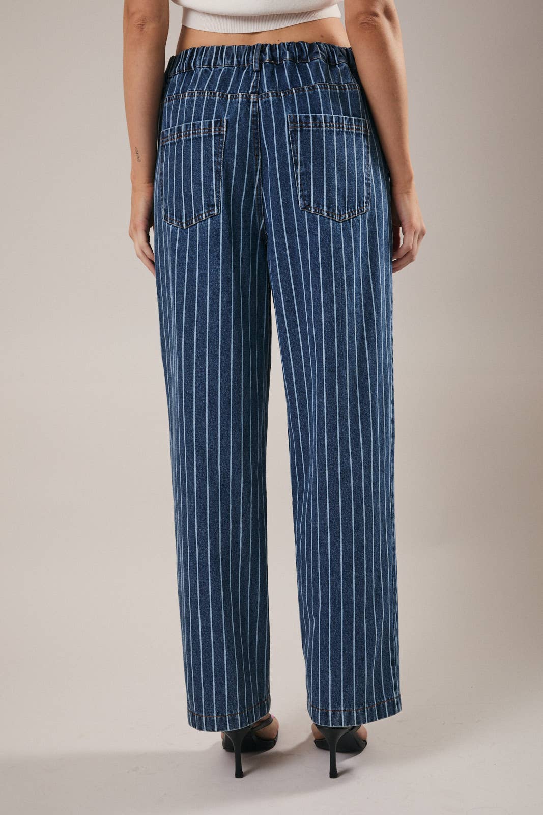 Striped Straight Front Tie Jeans
