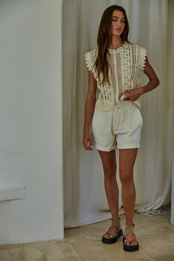 Cotton Lace Buttondown Sleeveless Top