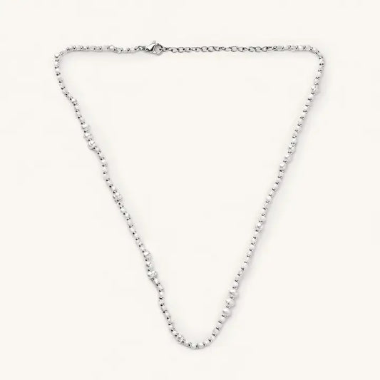 Gabby White Bead and Pearl Necklace- Silver