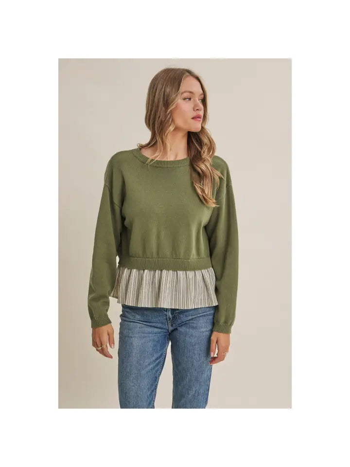 English Garden Stripe Layered Sweater with Bows