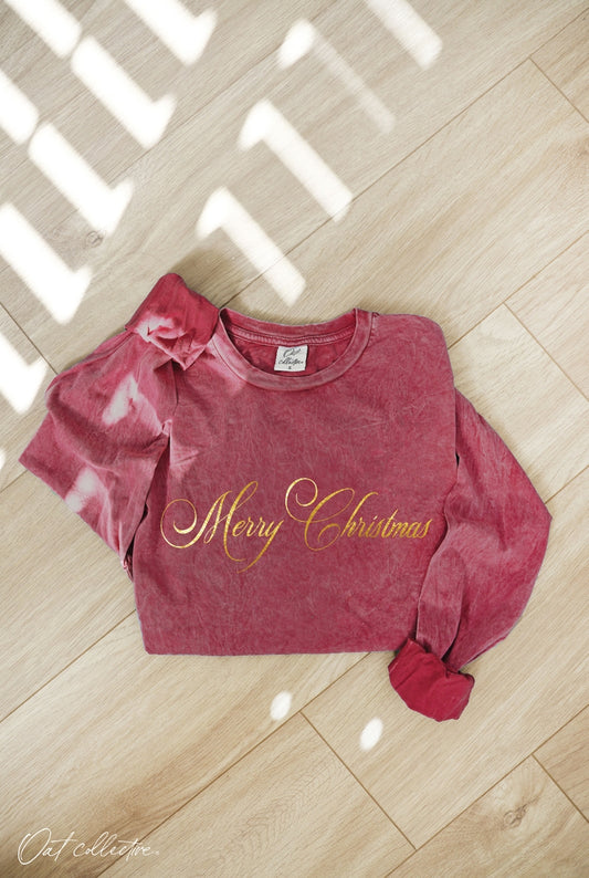 Merry Christmas Mineral Washed Long Sleeve Graphic Tee