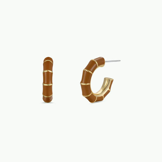 Vintage Hoop Earrings - Brown Enamel