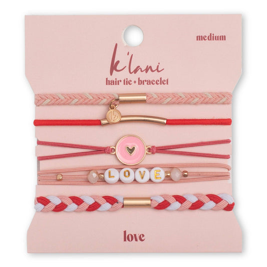 "Love" Pink Hearts Hair Tie Bracelets