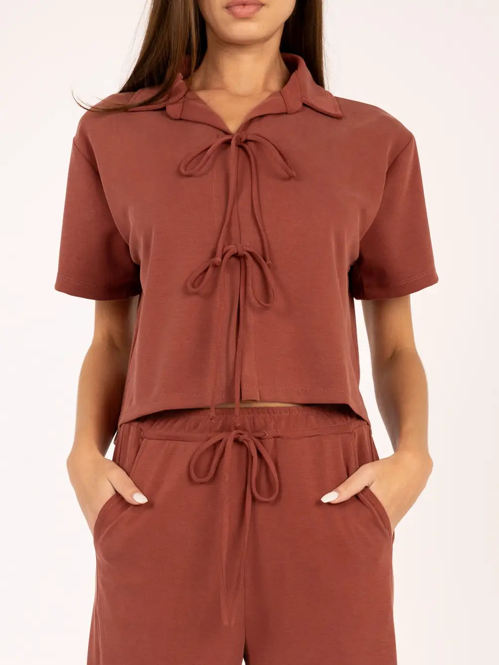 Tie-Front Collared Blouse