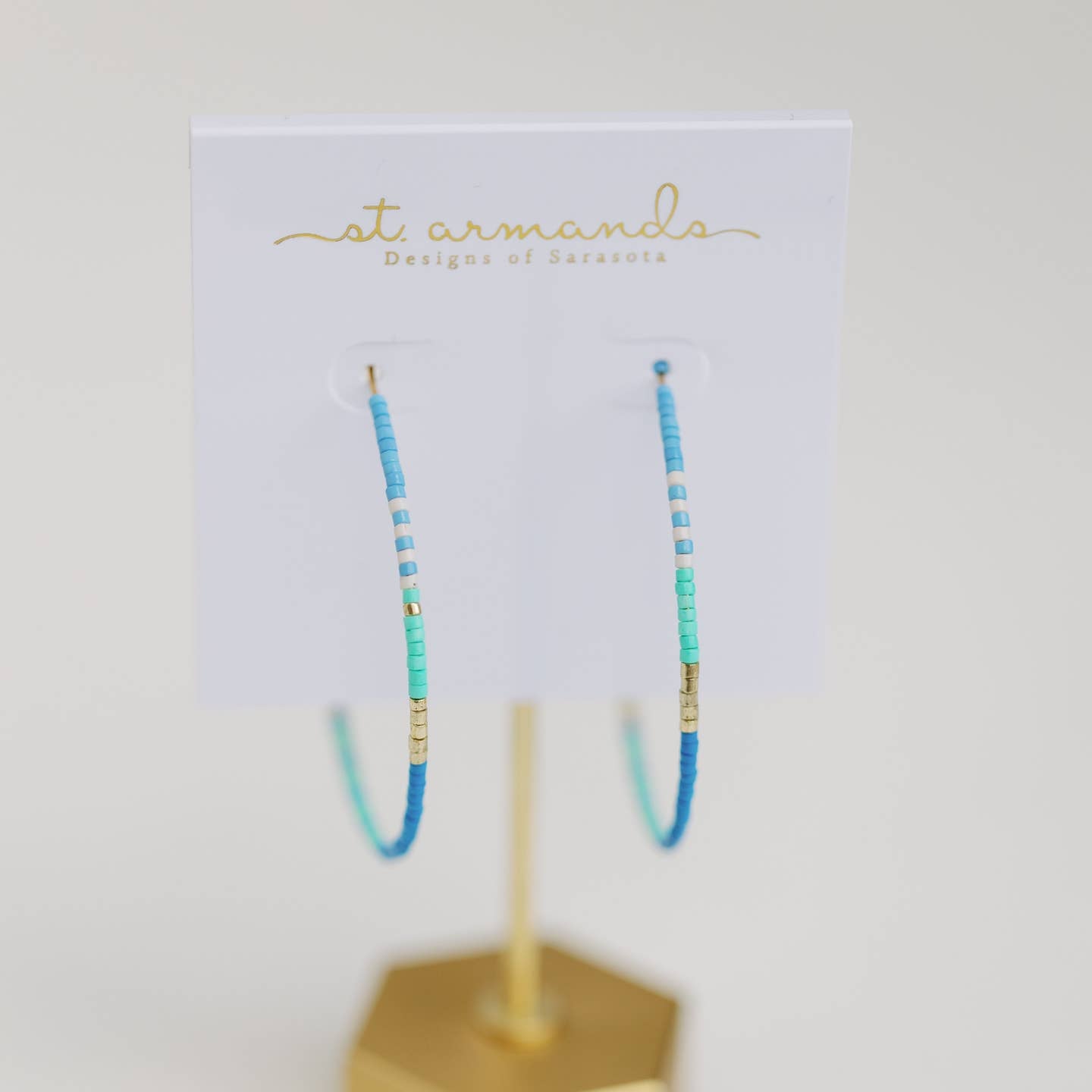 Skinny Blue Beaded Statement Hoop Earrings