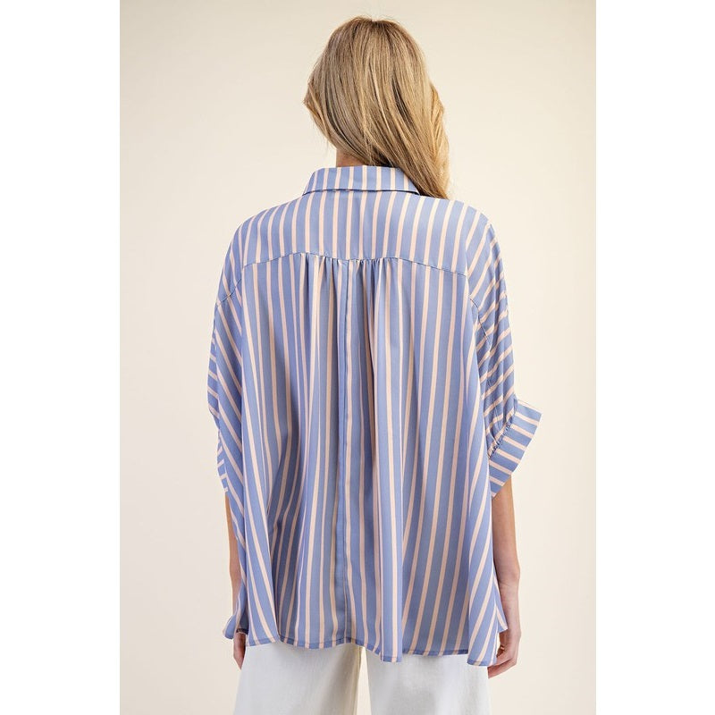 Striped Dolman Sleeve Blouse Top