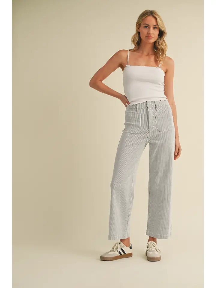 Stripe - Patch Pocket Wide Leg Pants