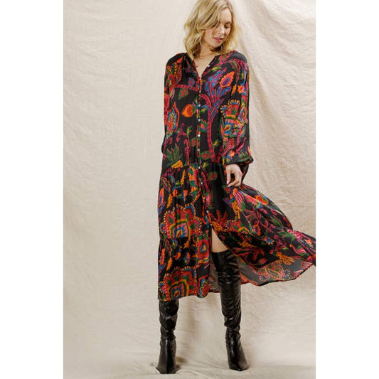 Oversized Printed Button Down Maxi Dress