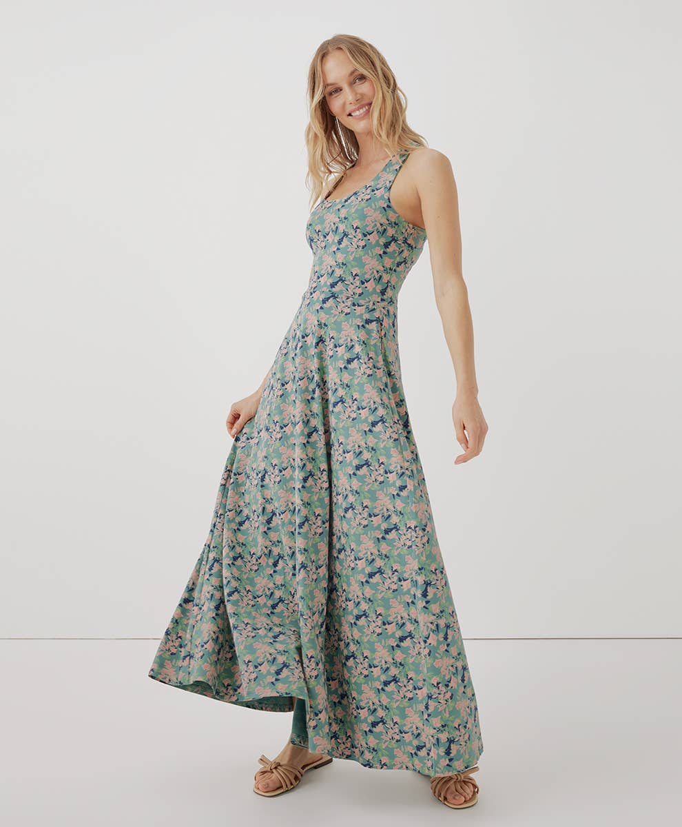 Pact Brand Fit & Flare Open Back Maxi Dress