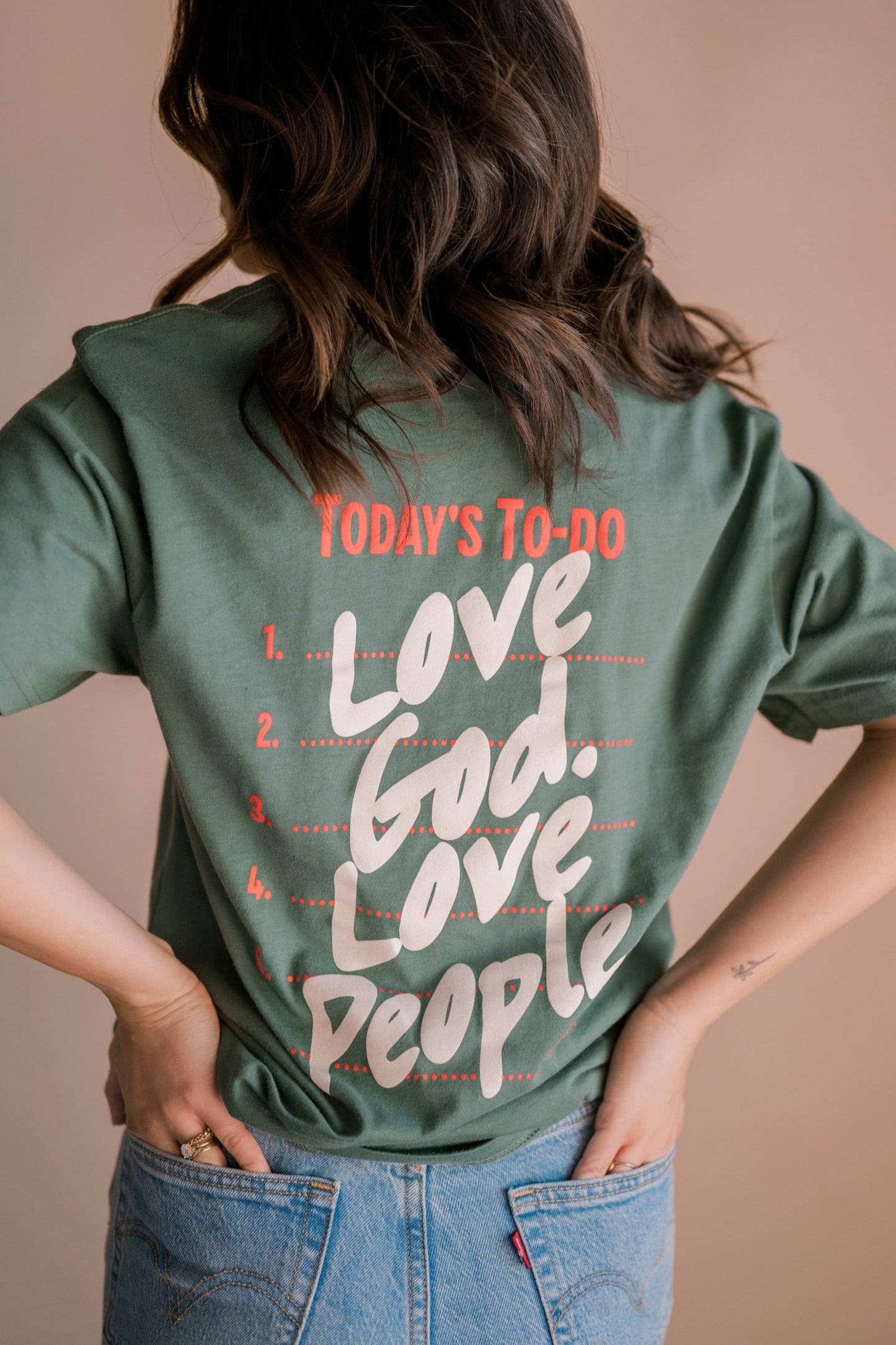Love God Love People Tee- Muted Green | Christian Tee