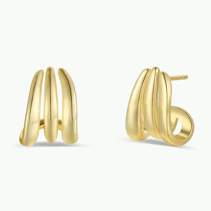 Gold Three Hoop Huggie - Earring