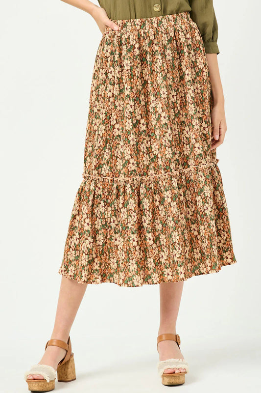 Women's Floral Pleated Ruffled Skirt