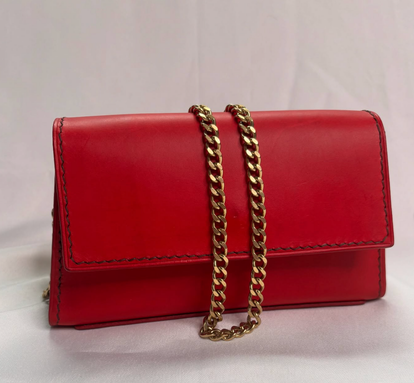 Red Purse, Natural Brass Hardware, Chain Strap