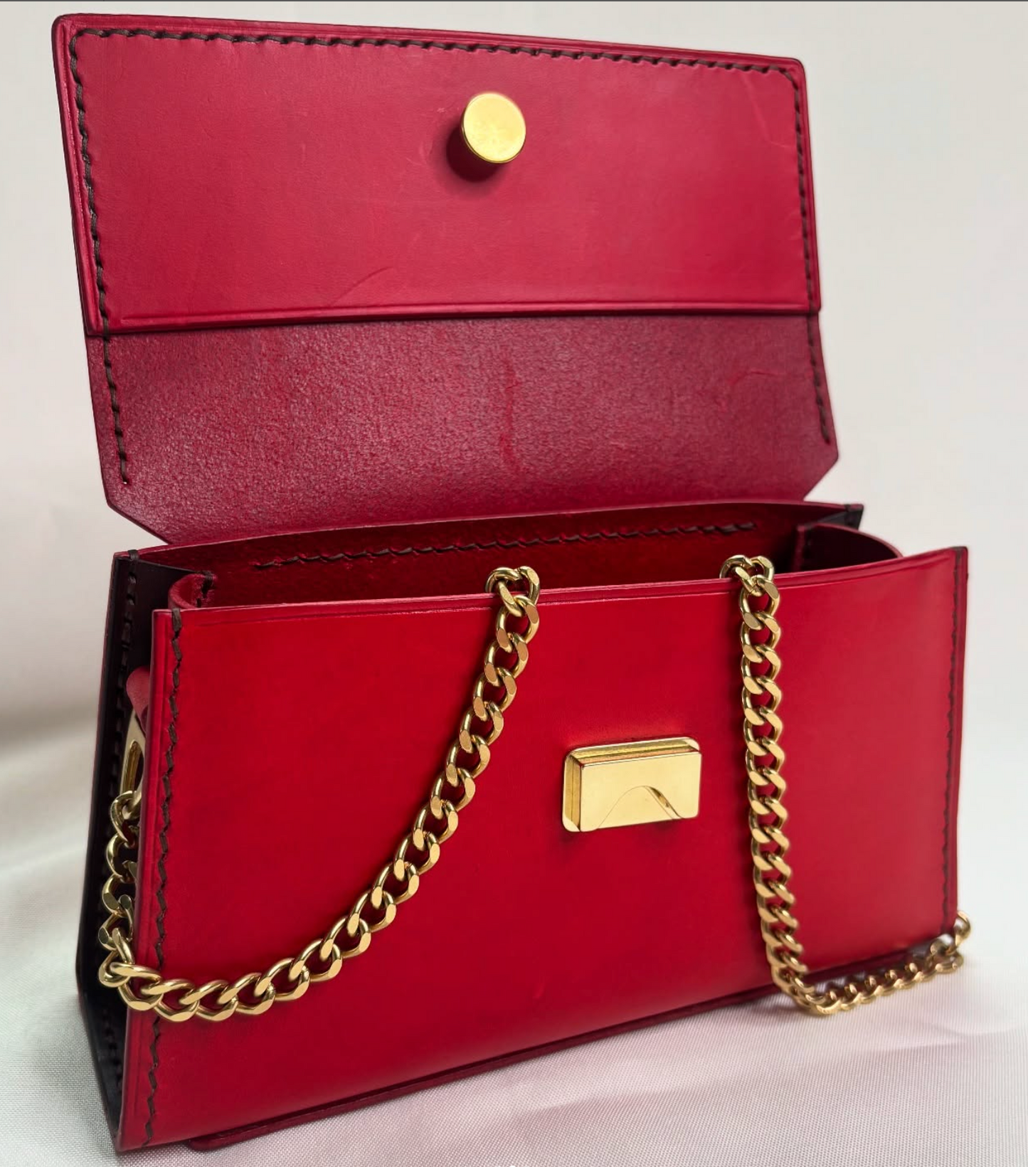 Red Purse, Natural Brass Hardware, Chain Strap